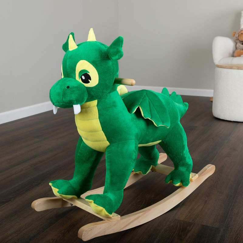 Rocking Horse Plush Dinosaur Animal Rocker Toddler Ride on Toys for Ages 3 and Up Wooden Rocking Horse Ride on Toys by Happy Trails Green